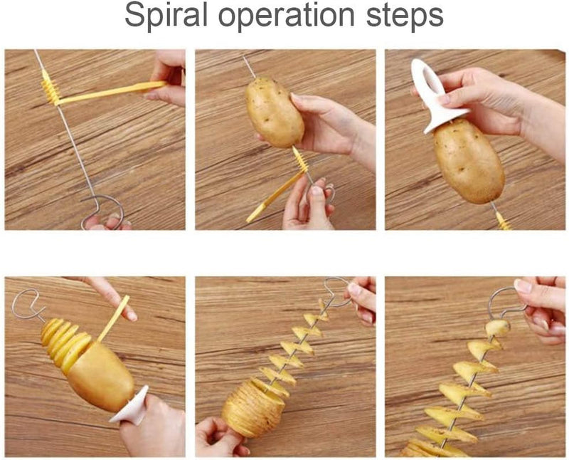 Stainless Steel and Plastic Manual Rotate Potato Twisted Cutter Spiral DIY Grater Tool for Perfect Spiral Cut Potatoes (As Shown)