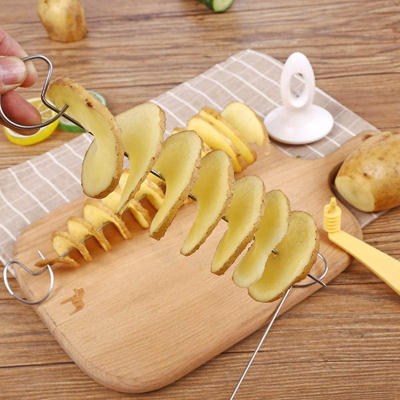 Stainless Steel and Plastic Manual Rotate Potato Twisted Cutter Spiral DIY Grater Tool for Perfect Spiral Cut Potatoes (As Shown)