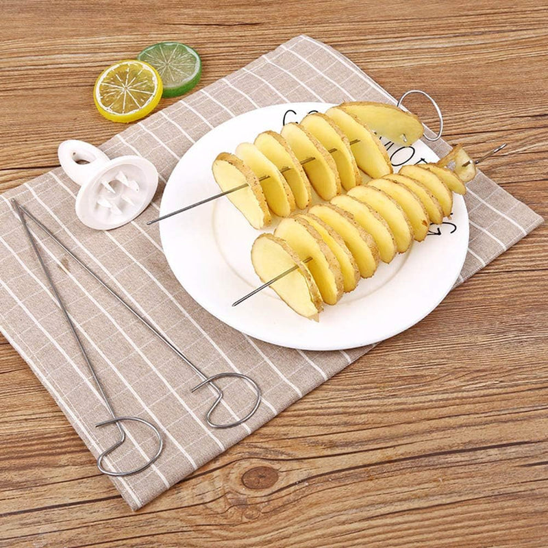 Stainless Steel and Plastic Manual Rotate Potato Twisted Cutter Spiral DIY Grater Tool for Perfect Spiral Cut Potatoes (As Shown)